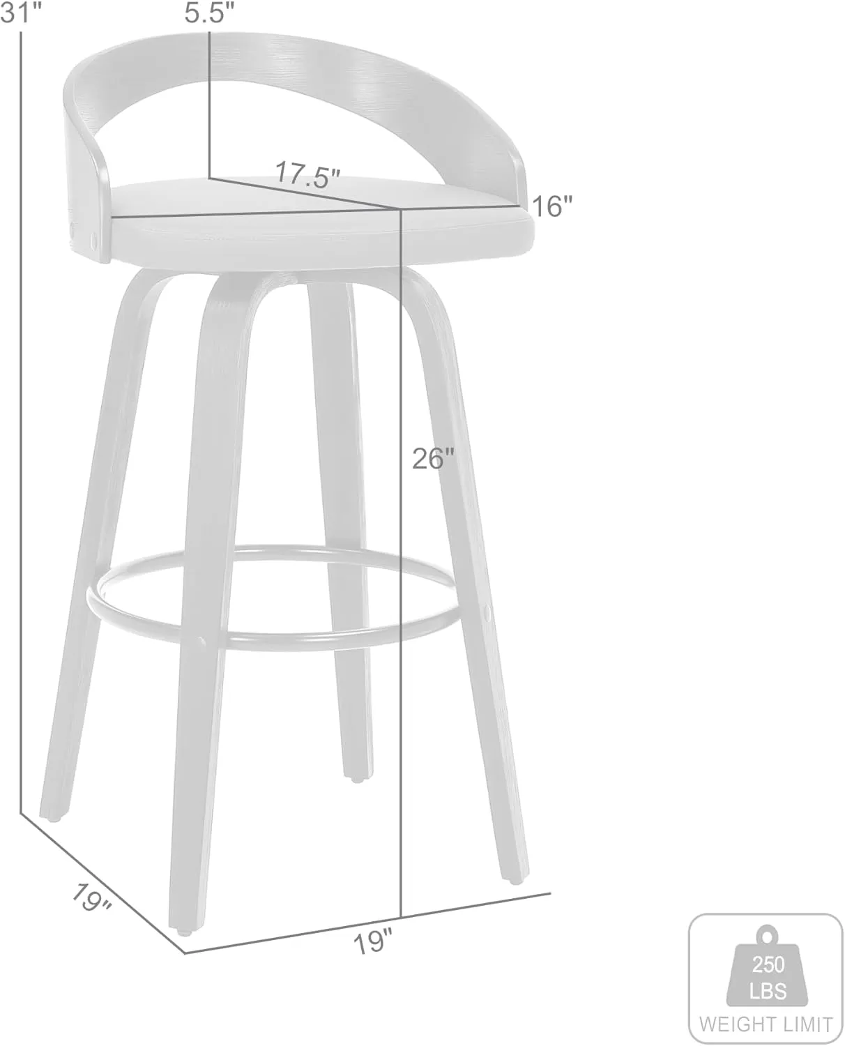 Armen Living Sonia Mid Century Modern Swivel Bar Stool for Kitchen Island Counter in Gray Faux Leather and Black Wood, 26" Seat Height