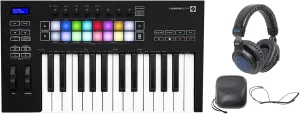 Audiosavings Bundle: Rockville DJ1500 DJ Headphones w/Detachable Coil Cable, Case Extra Ear Pad Bundle with Novation Launchkey 25 MK3 25-Key USB MIDI Ableton Live Keyboard Controller (2 Items)