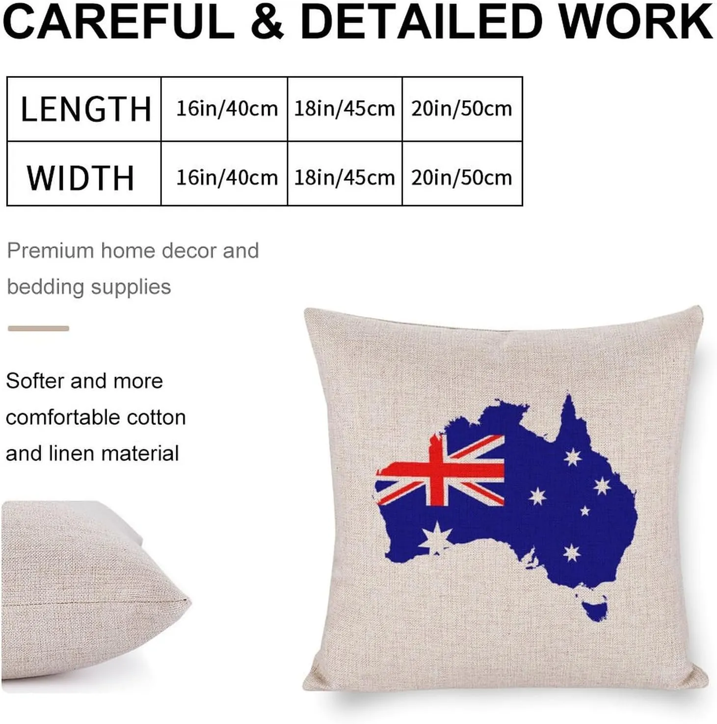 Australia Flag Map Cotton and Linen Pillow Case Pattern Print Pillow Cover Zippered Cushion Covers for Sofa Bed 16"x16"