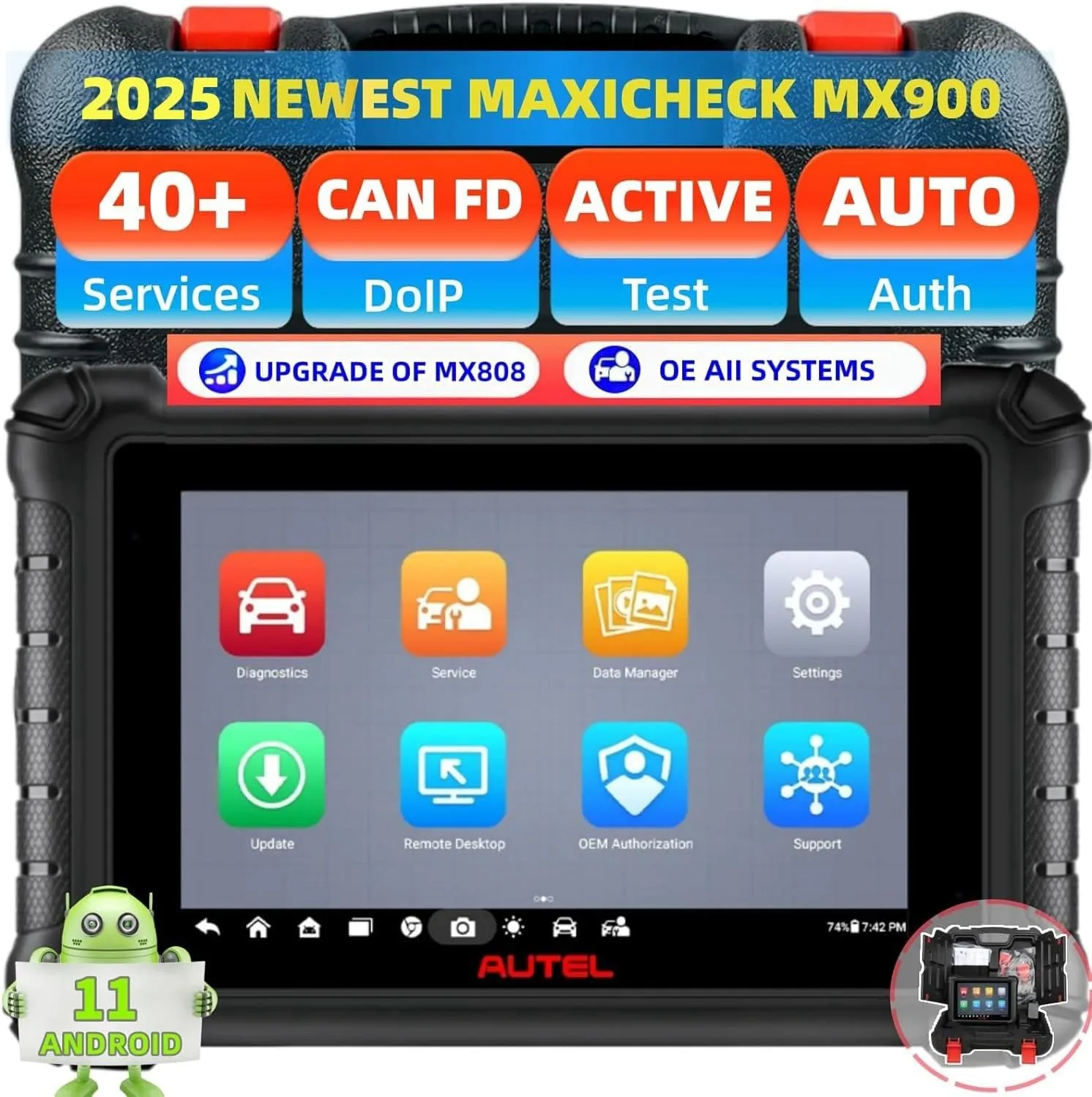 Autel Scanner Maxicheck MX900: Same as MK900BT MK900, 2025 V2.0 Bidirectional Diagnostic Scan Tool, Up of MK808S MK808BT MX808S MK808Z, 3000  Active Tests, 40  Services, All System Diagnostic,11OS