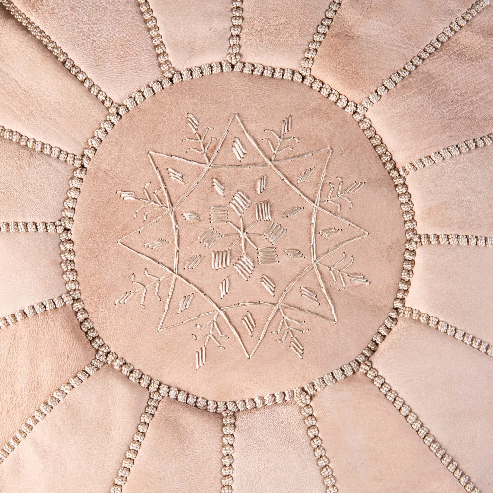 Authentic Moroccan Leather Pouf - Nude