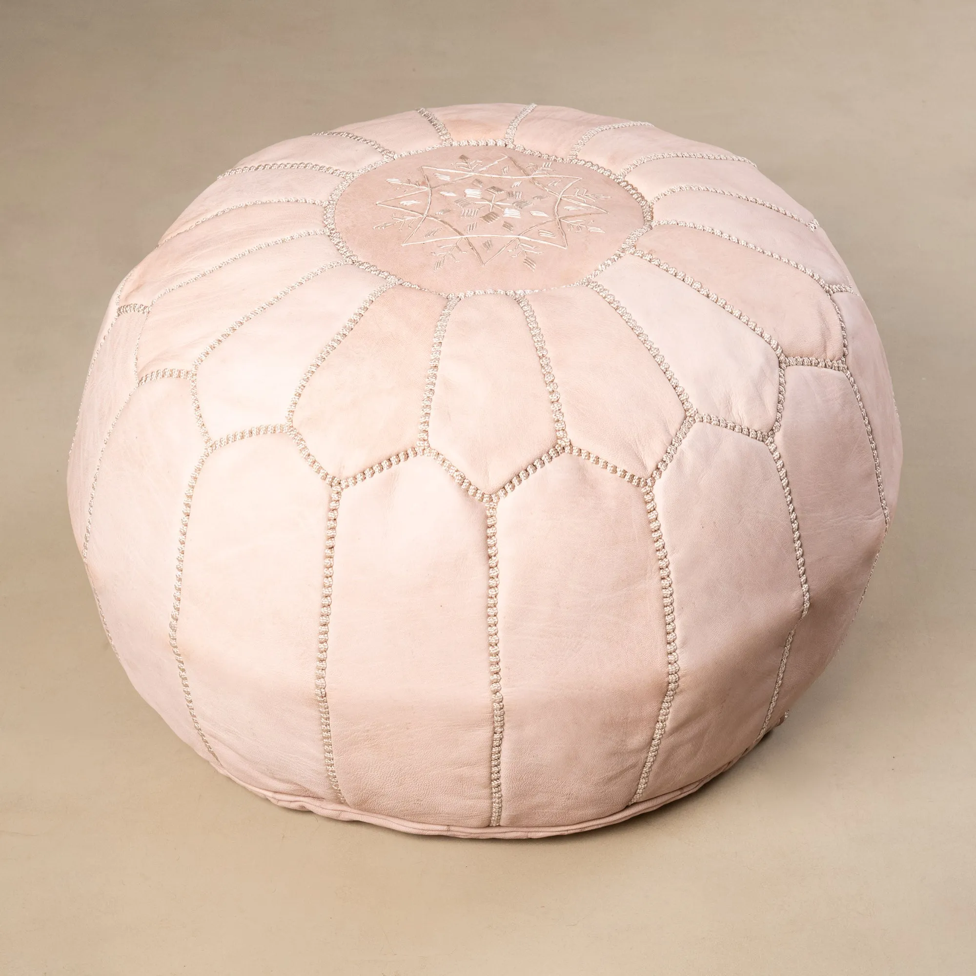 Authentic Moroccan Leather Pouf - Nude