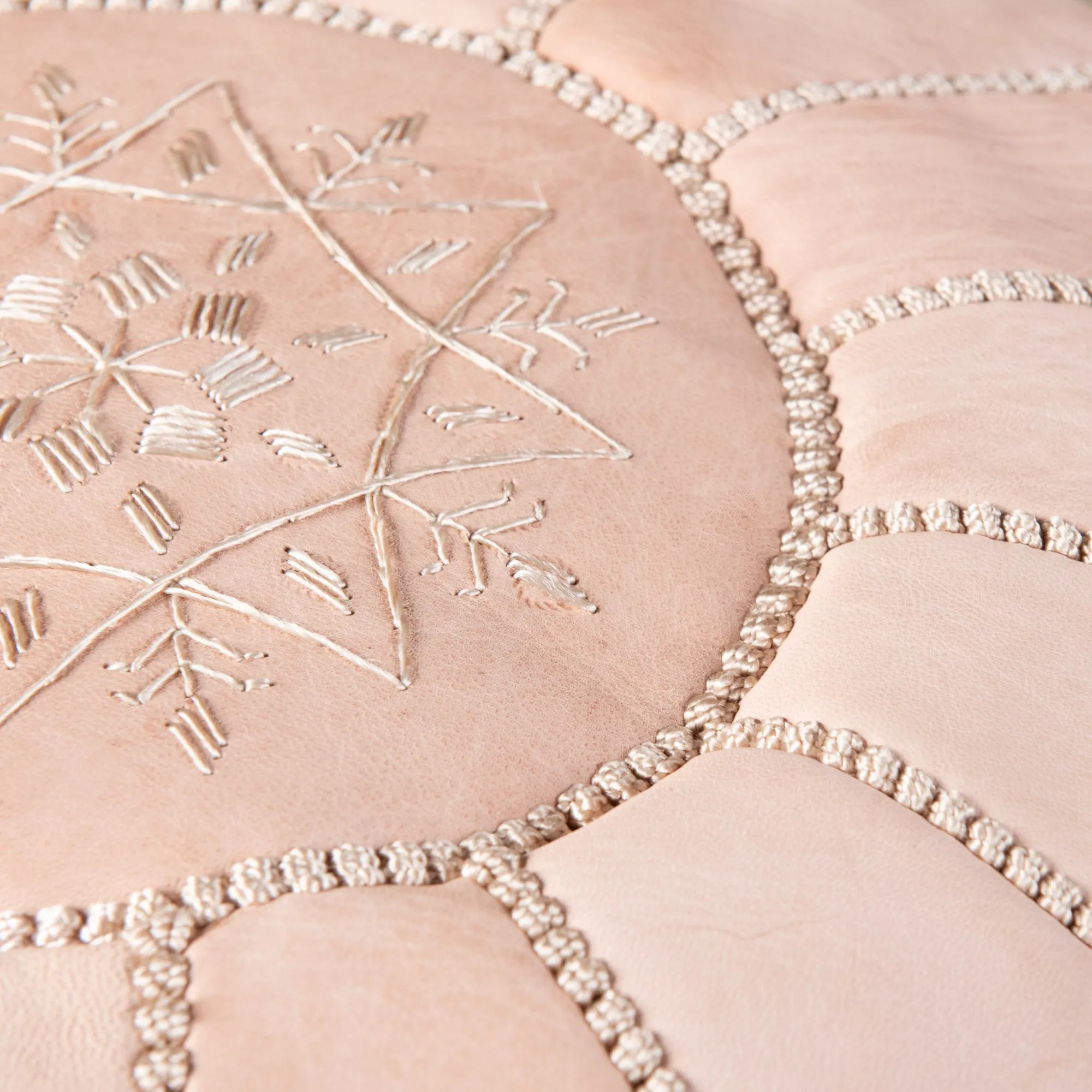 Authentic Moroccan Leather Pouf - Nude
