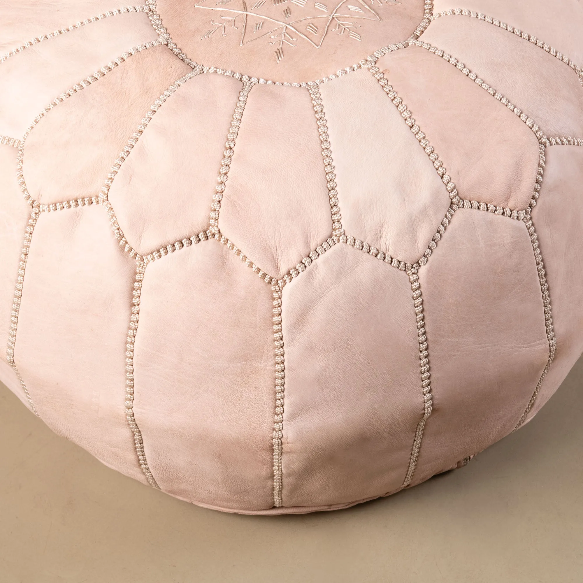 Authentic Moroccan Leather Pouf - Nude