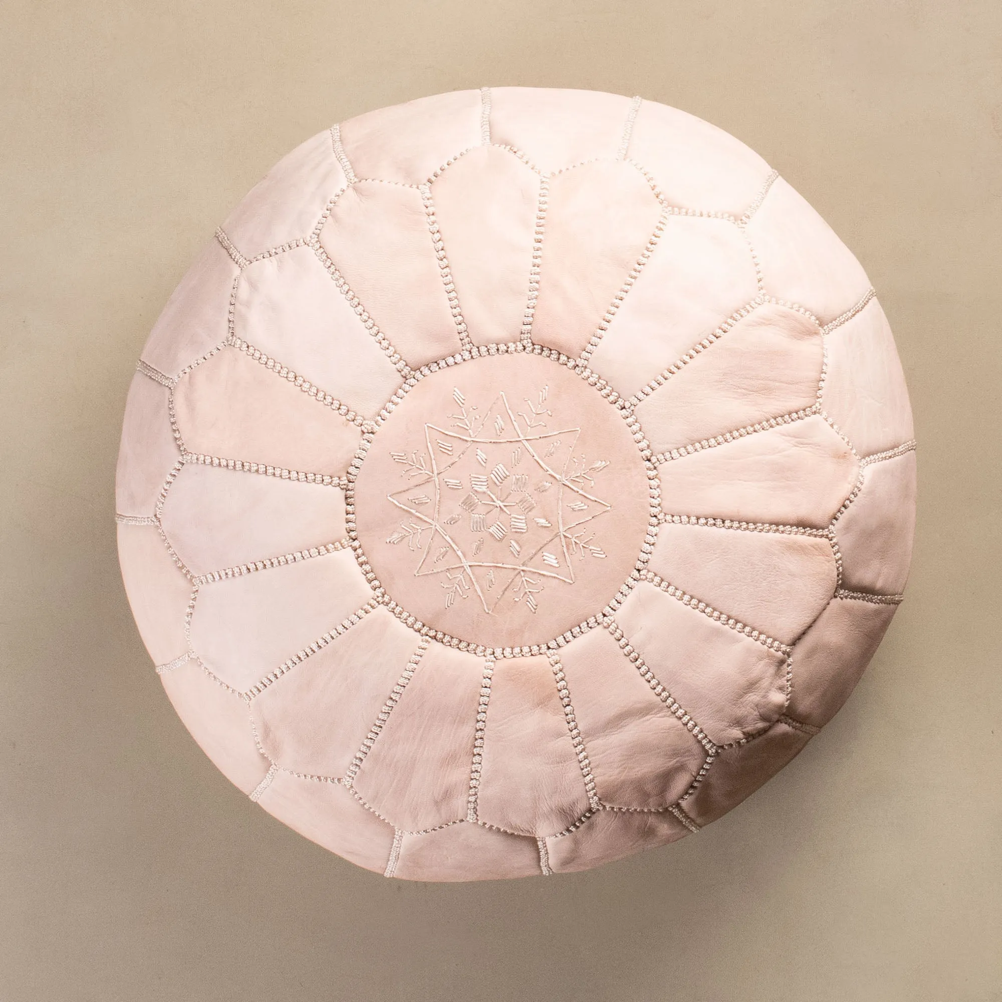 Authentic Moroccan Leather Pouf - Nude