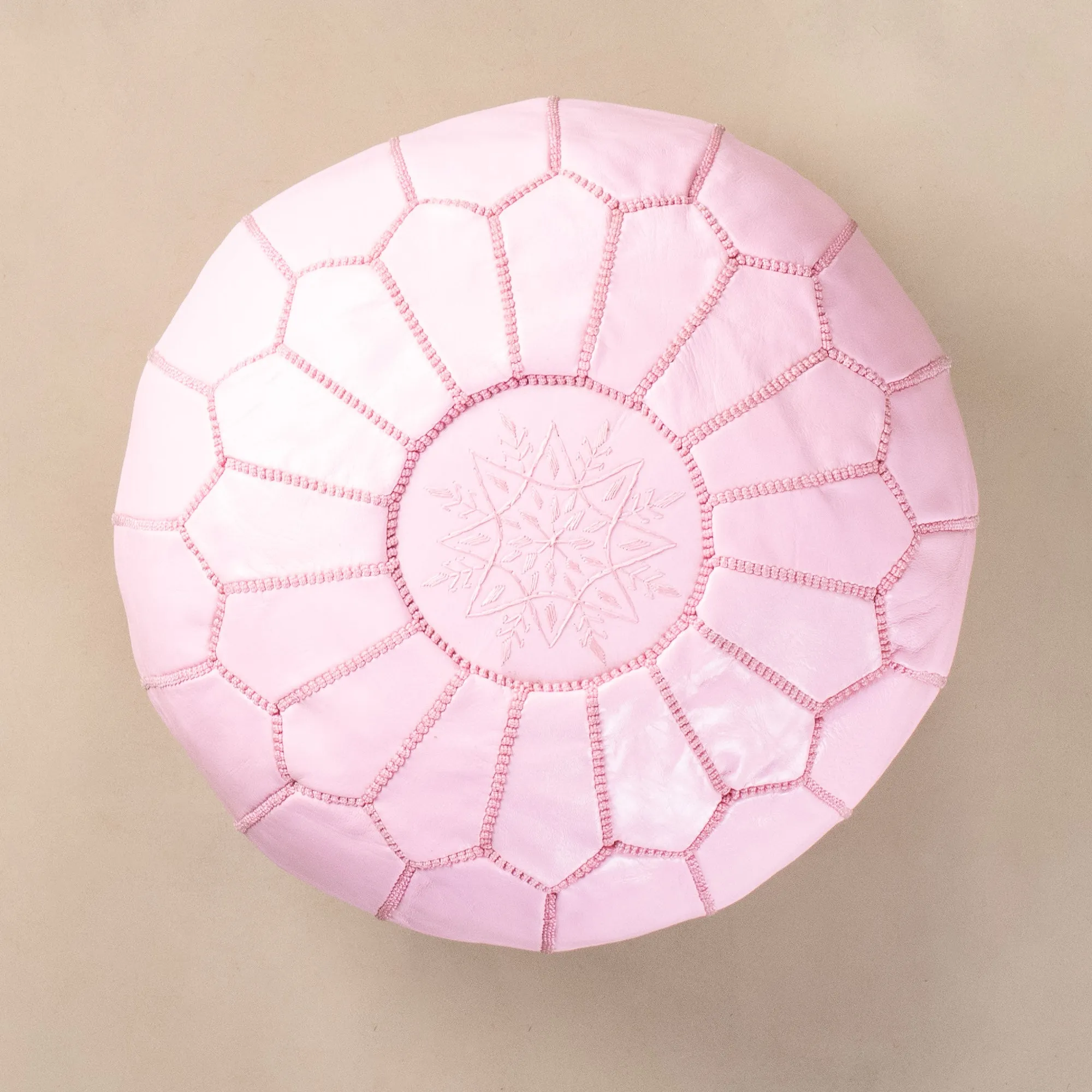 Authentic Moroccan Leather Pouf - Pink