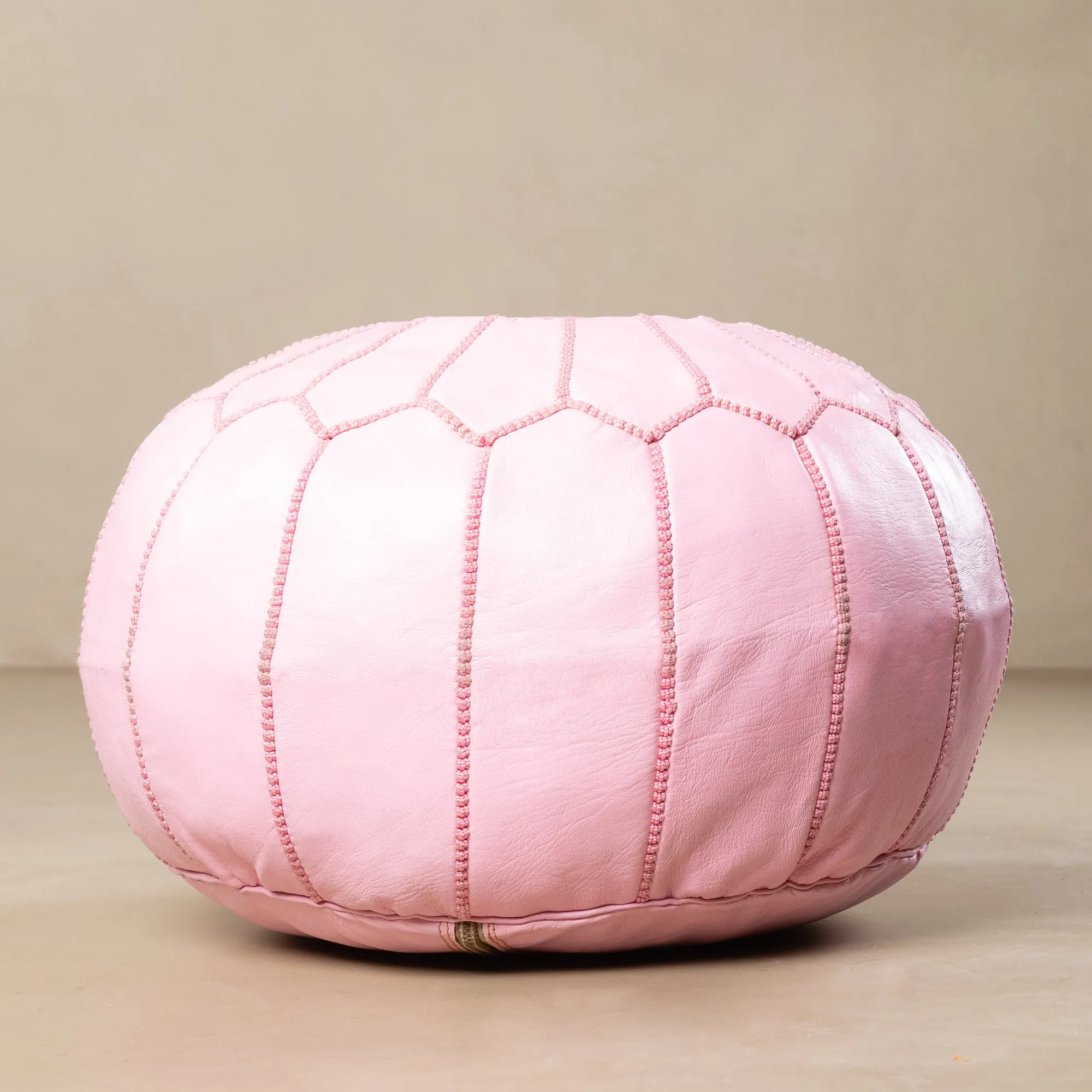 Authentic Moroccan Leather Pouf - Pink