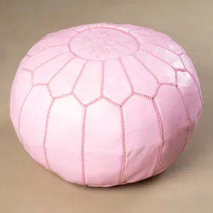 Authentic Moroccan Leather Pouf - Pink