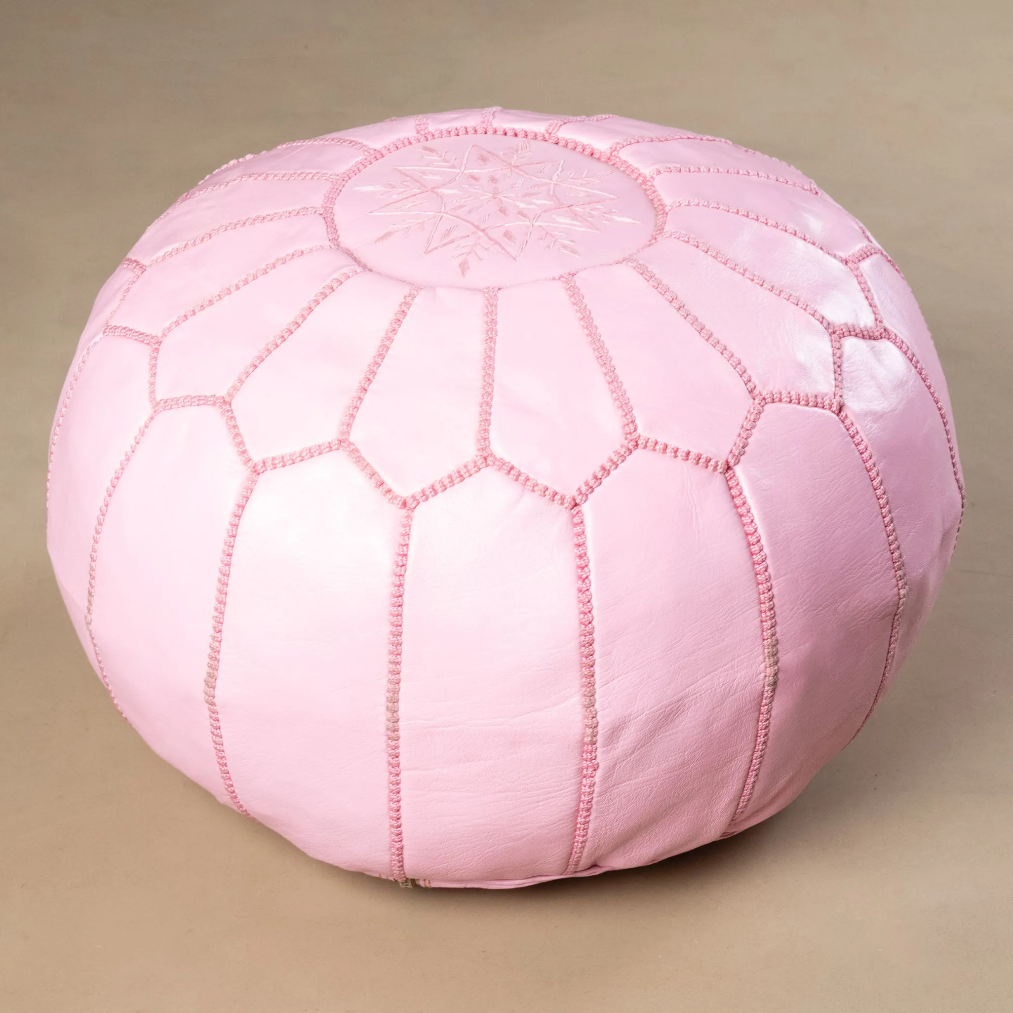 Authentic Moroccan Leather Pouf - Pink