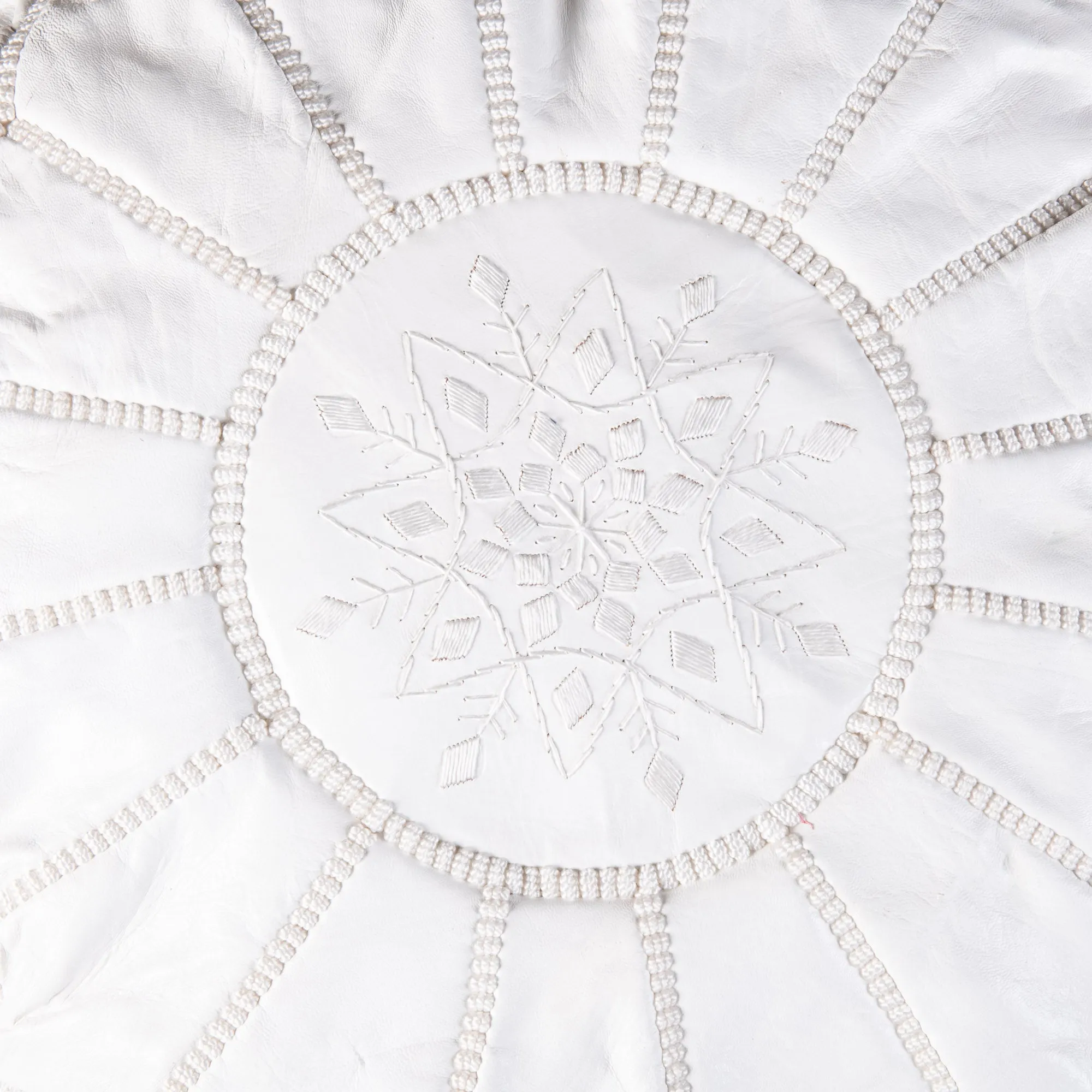 Authentic Moroccan Leather Pouf - White