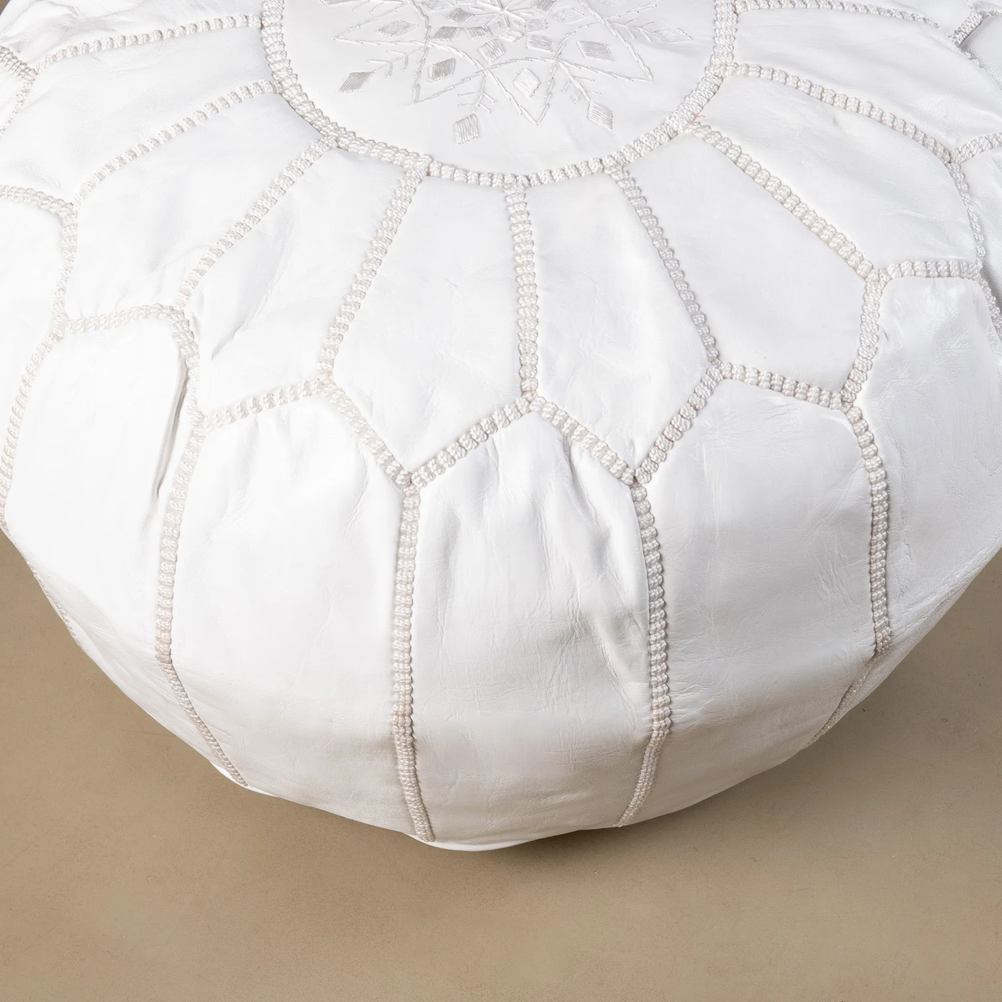Authentic Moroccan Leather Pouf - White