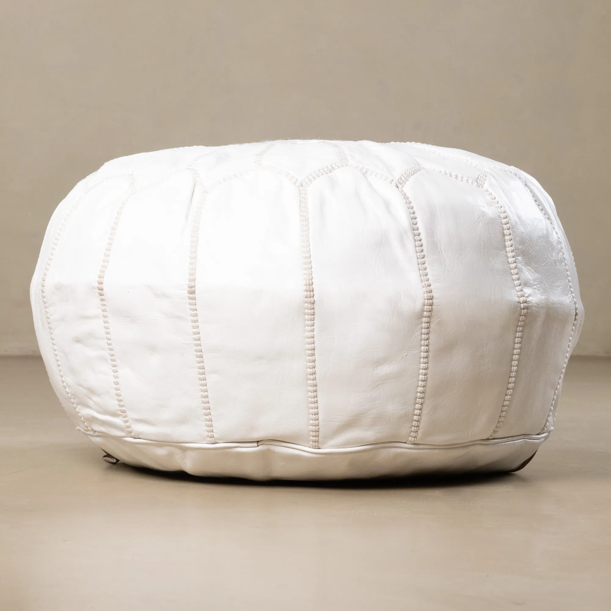 Authentic Moroccan Leather Pouf - White