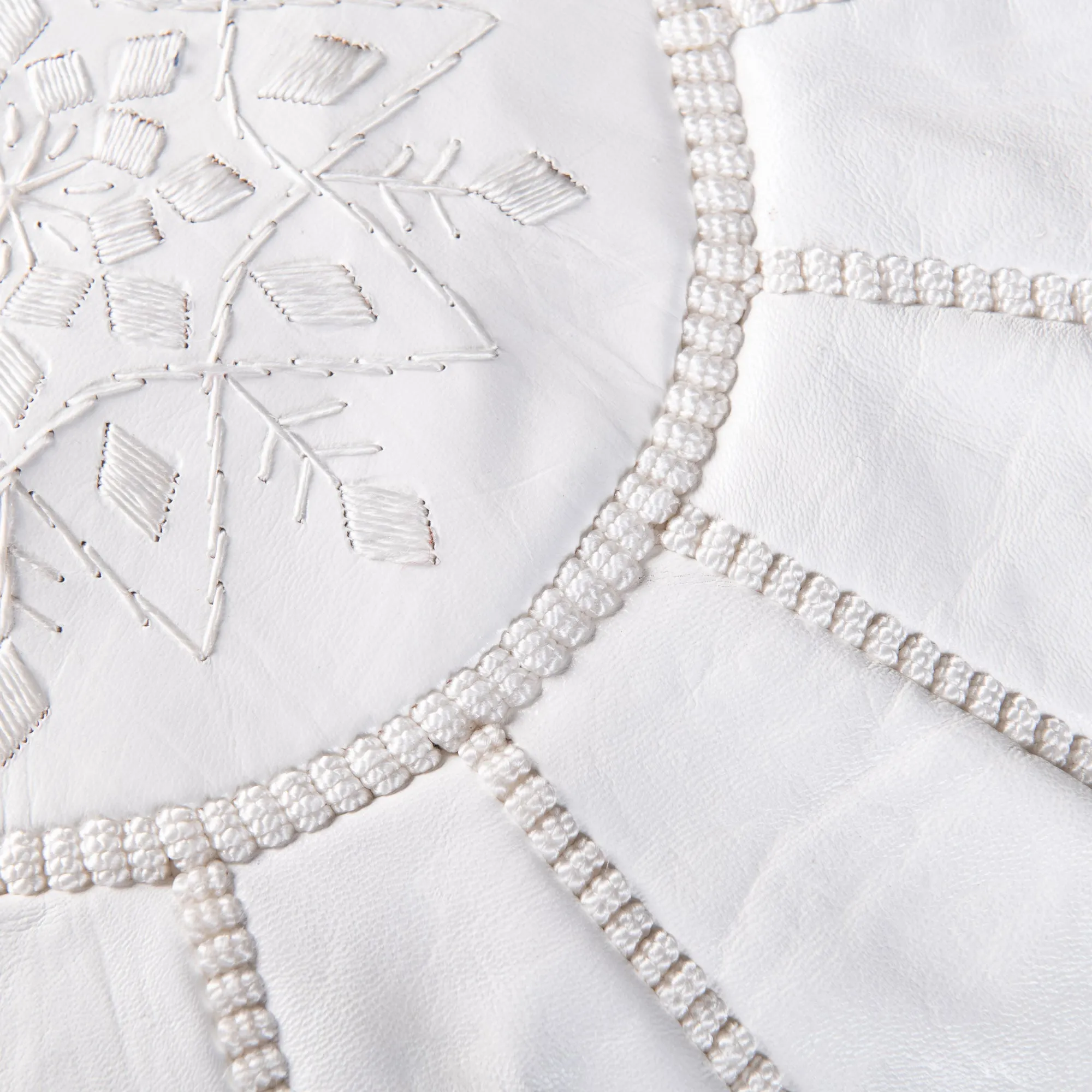 Authentic Moroccan Leather Pouf - White