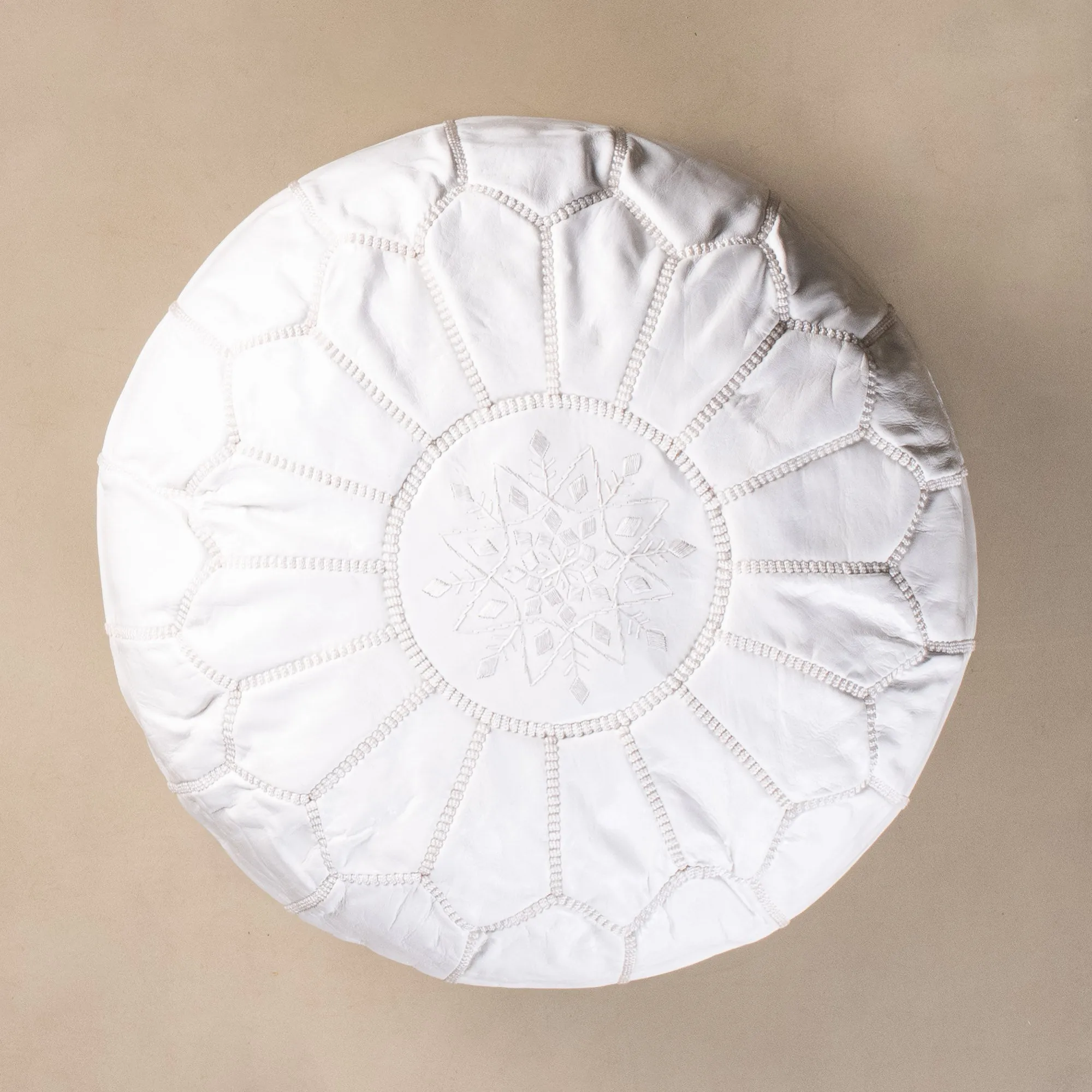 Authentic Moroccan Leather Pouf - White