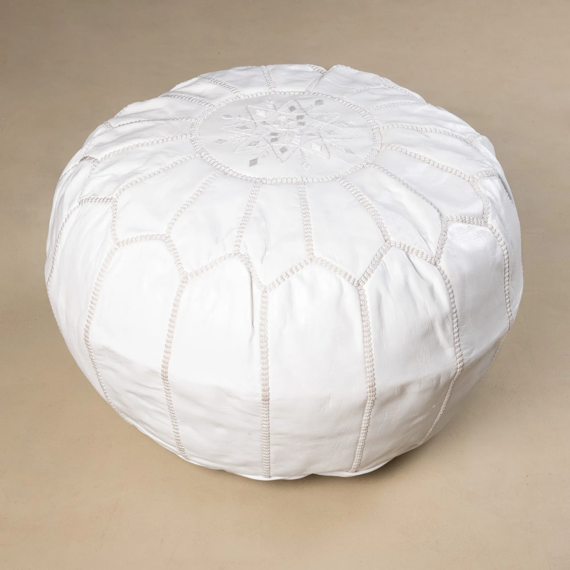 Authentic Moroccan Leather Pouf - White