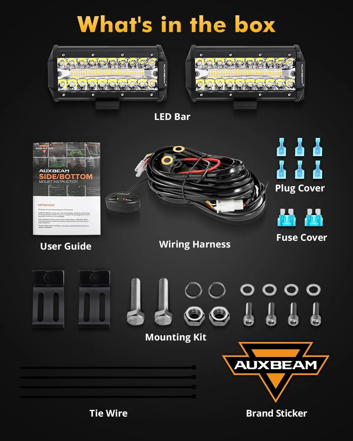 Auxbeam 6 Modes Amber White Series 7" 300W LED Light Bar, Flashing Strobe LED Pods Spot Flood Combo, Dual Color Amber Fog Lights for Jeep, Car, Motorcycle, ATV, UTV, SUV, Pair