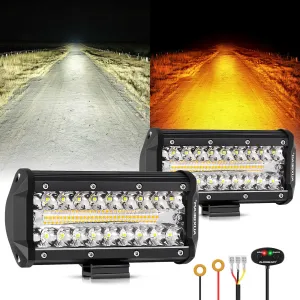 Auxbeam 6 Modes Amber White Series 7" 300W LED Light Bar, Flashing Strobe LED Pods Spot Flood Combo, Dual Color Amber Fog Lights for Jeep, Car, Motorcycle, ATV, UTV, SUV, Pair