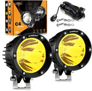 Auxbeam C4 Series 4 Inch 72W Amber Round LED Pods Spot Beam Automotive Offroad Lighting Yellow Fog Spot Light Bar for Trucks Car Motorcycle SUV ATV UTV Jeep Wrangler, Pair
