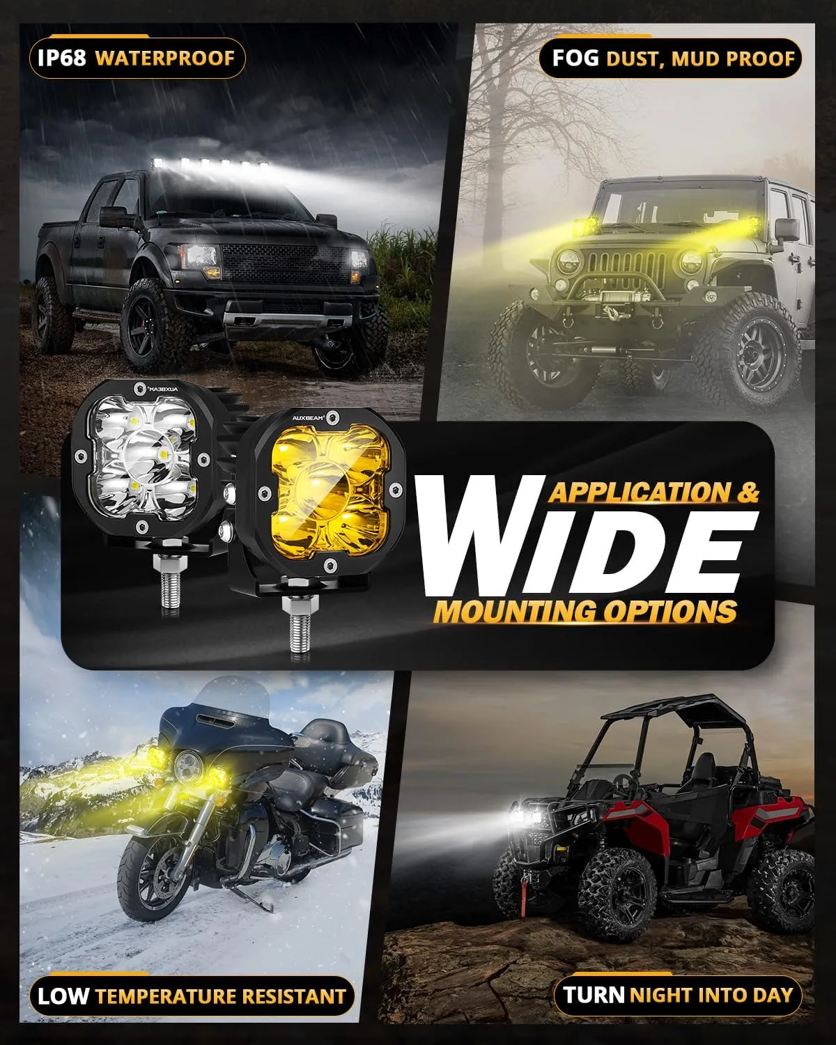 Auxbeam XP-Ultra Series Hyperspot LED Pod Lights, 3 Inch 80W 9600LM Spot Beam Offroad Lights, Amber White Lens Covers, 30° Spotlight Fog Ditch Lights, for Motorcycle Jeep Toyota 4x4, Pair