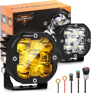 Auxbeam XP-Ultra Series Hyperspot LED Pod Lights, 3 Inch 80W 9600LM Spot Beam Offroad Lights, Amber White Lens Covers, 30° Spotlight Fog Ditch Lights, for Motorcycle Jeep Toyota 4x4, Pair