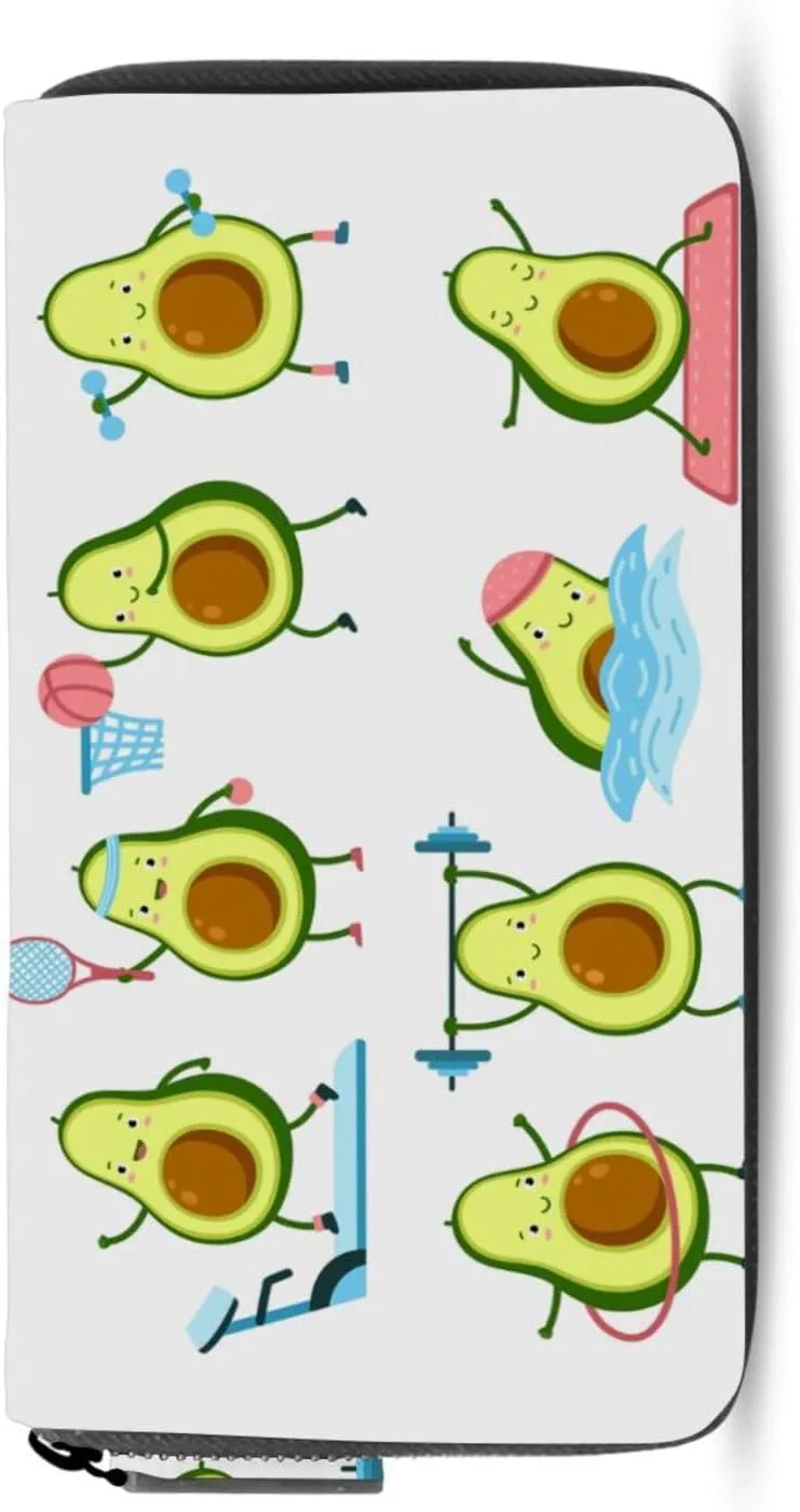Avocado Fitness Fruits Athlete Workout Swimming Yoga Training Leather Long Wallet Organizer with Zipper Purse Clutch Bag for Women Men Key Card Coin Passport Checkbook 8 x 4 inch