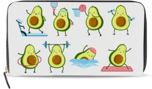Avocado Fitness Fruits Athlete Workout Swimming Yoga Training Leather Long Wallet Organizer with Zipper Purse Clutch Bag for Women Men Key Card Coin Passport Checkbook 8 x 4 inch