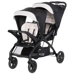 Baby Trend Sit N' Stand Tandem Double Stroller 2.0 DLX and 5 Point Safety Harness, Shaded Canopy, Storage Compartment, and 2 Cup Holders, Modern Khaki
