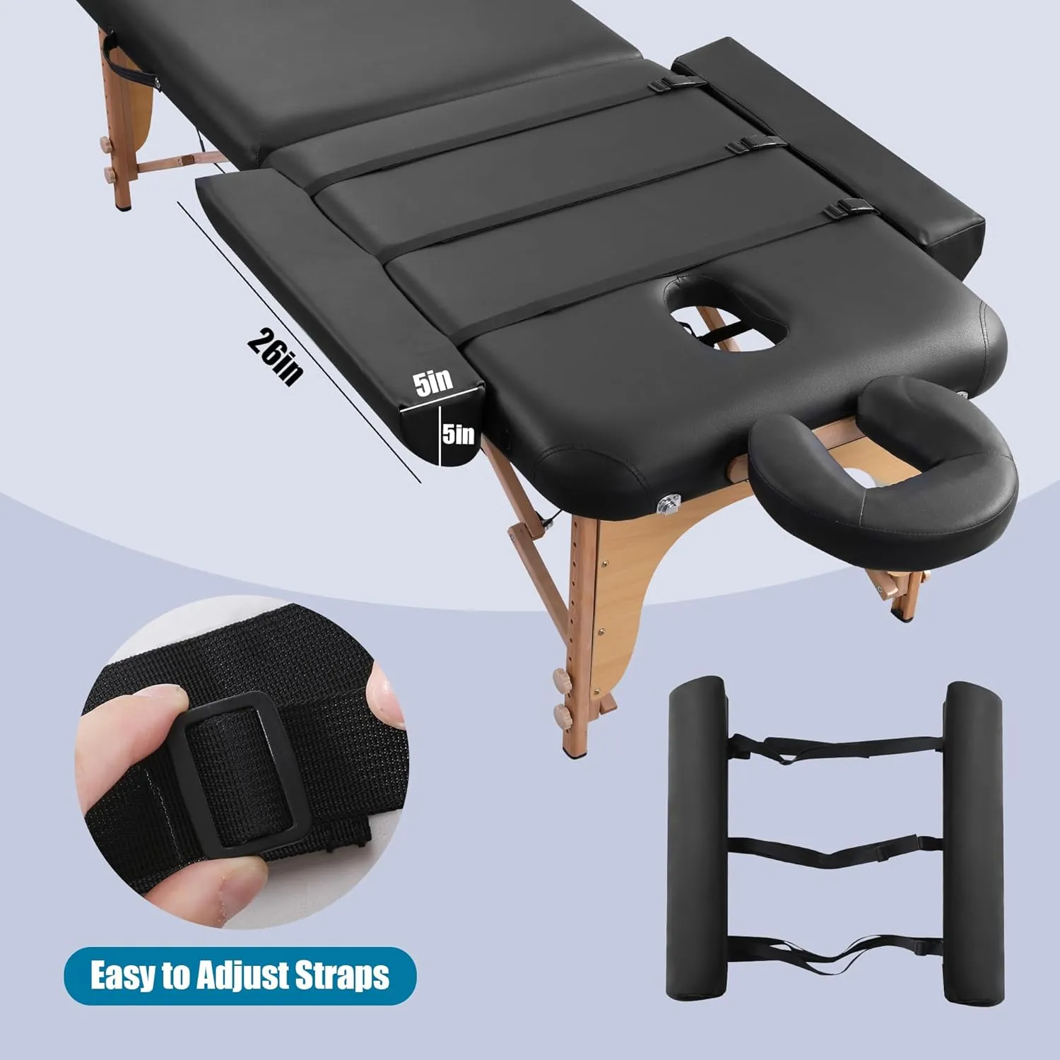BALAPET Side Armrest Extension Cushion Pillow Set, Universal Side Armrest Bolster Massage Table Extension, Massage Table Arm Rest Pillow for Arm Support, Extended Width for Your Massage Bed(Black)