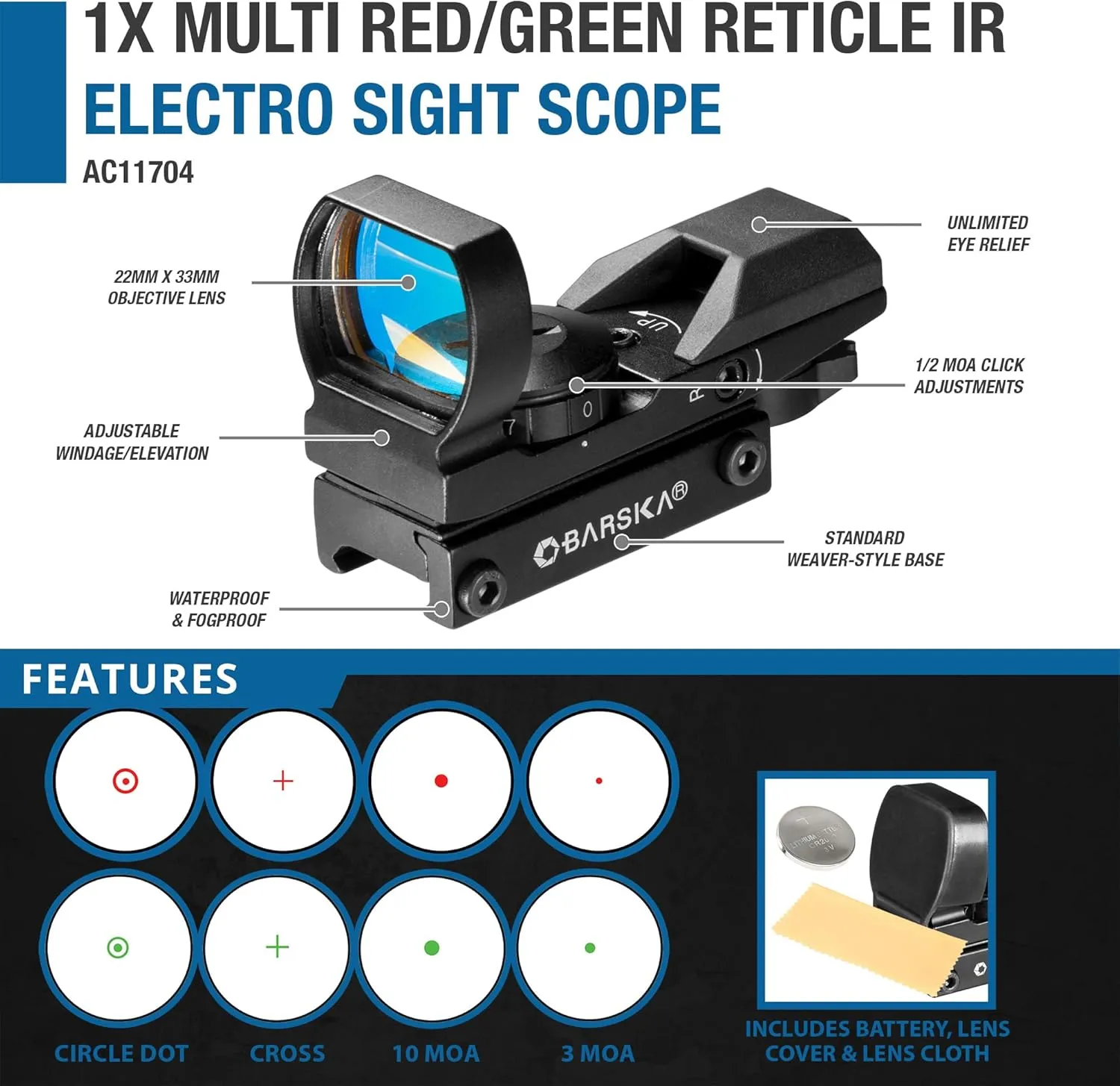 Barska Red Dot Reflex Sight with Mount for Short Range Target Shooting