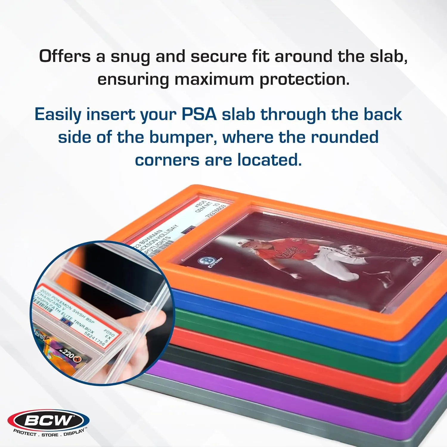 BCW Graded Card Slab Bumpers - Orange | TPE Edge Protectors for PSA Slabs (2017–Current) | Secure Fit & Easy Grip | Pack of 6 Bumpers for PSA-Graded Card Cases | Collector-Grade Protection