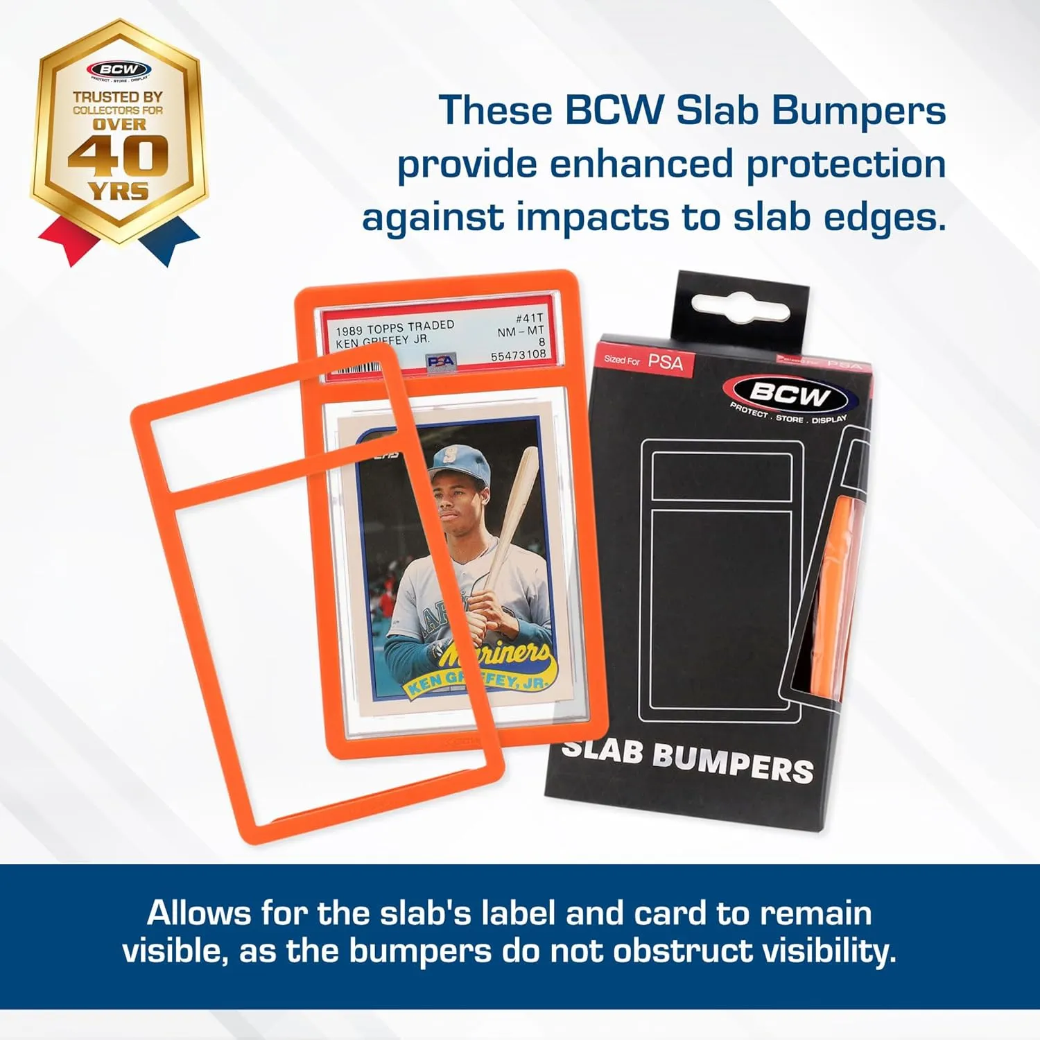 BCW Graded Card Slab Bumpers - Orange | TPE Edge Protectors for PSA Slabs (2017–Current) | Secure Fit & Easy Grip | Pack of 6 Bumpers for PSA-Graded Card Cases | Collector-Grade Protection