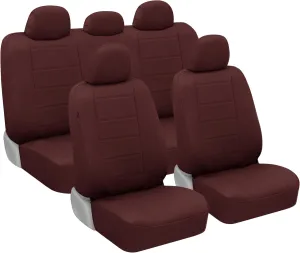BDK 9-Piece Burgundy Leather Car Seat Cover Full Set, Front Seat Cover and Rear Bench Seat Cover Universal Fit Car Seat Covers for Cars Trucks SUVs Vans, Complete Full Coverage Protection For Vehicles