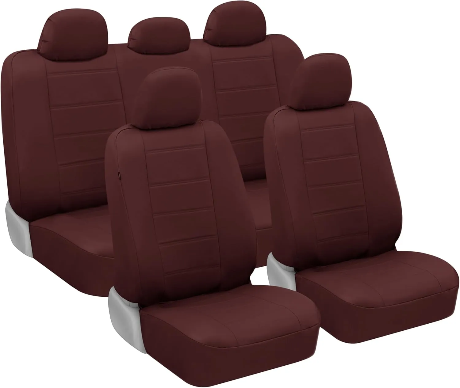 BDK 9-Piece Burgundy Leather Car Seat Cover Full Set, Front Seat Cover and Rear Bench Seat Cover Universal Fit Car Seat Covers for Cars Trucks SUVs Vans, Complete Full Coverage Protection For Vehicles
