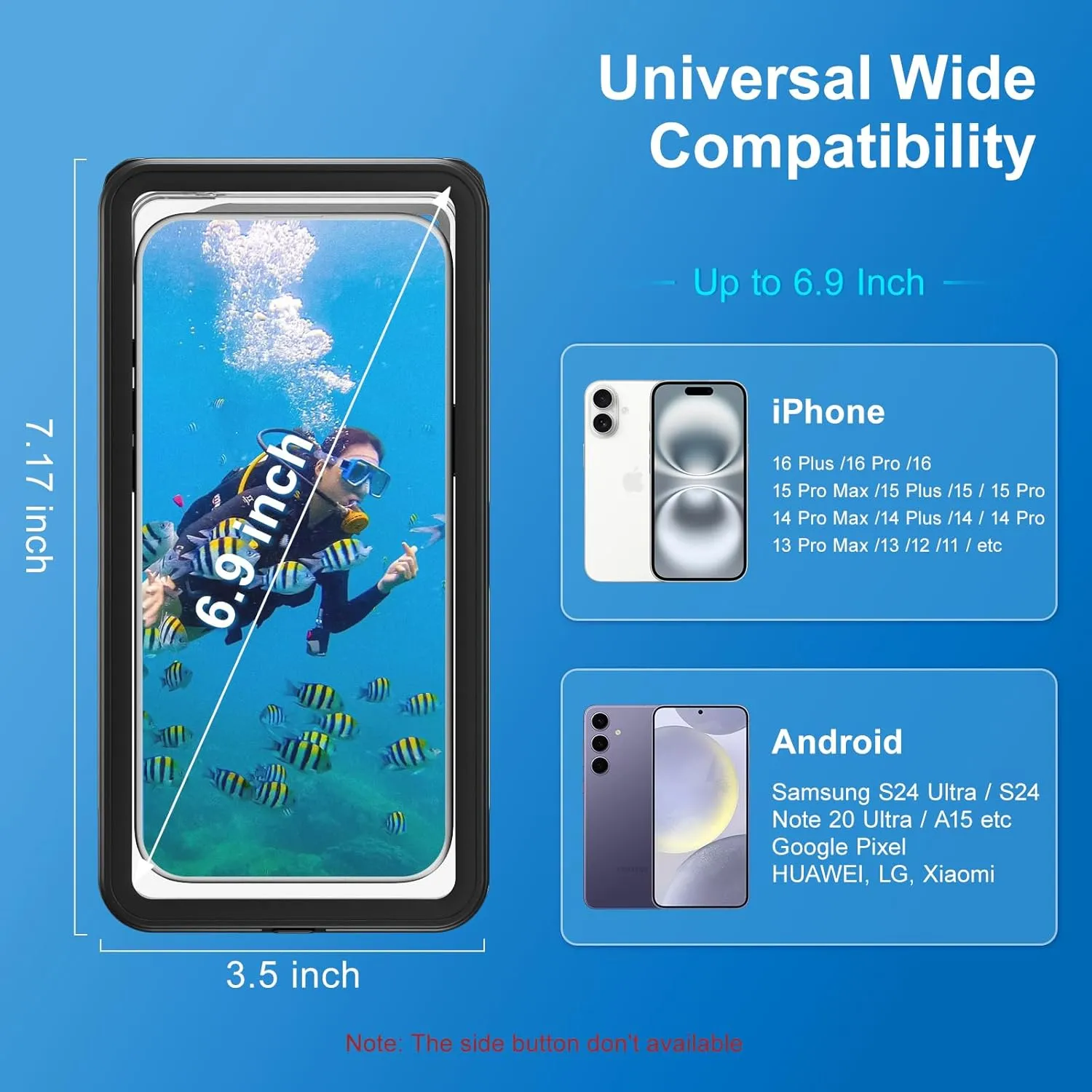 Beasyjoy Waterproof Phone Case, Underwater Phone Case for Snorkeling, Universal IPX8 Diving Case with Lanyard Up to 6.9" for iPhone 16/15/14/13/12 Pro Max, Samsung S24/S23/S22/Google/Moto - Black