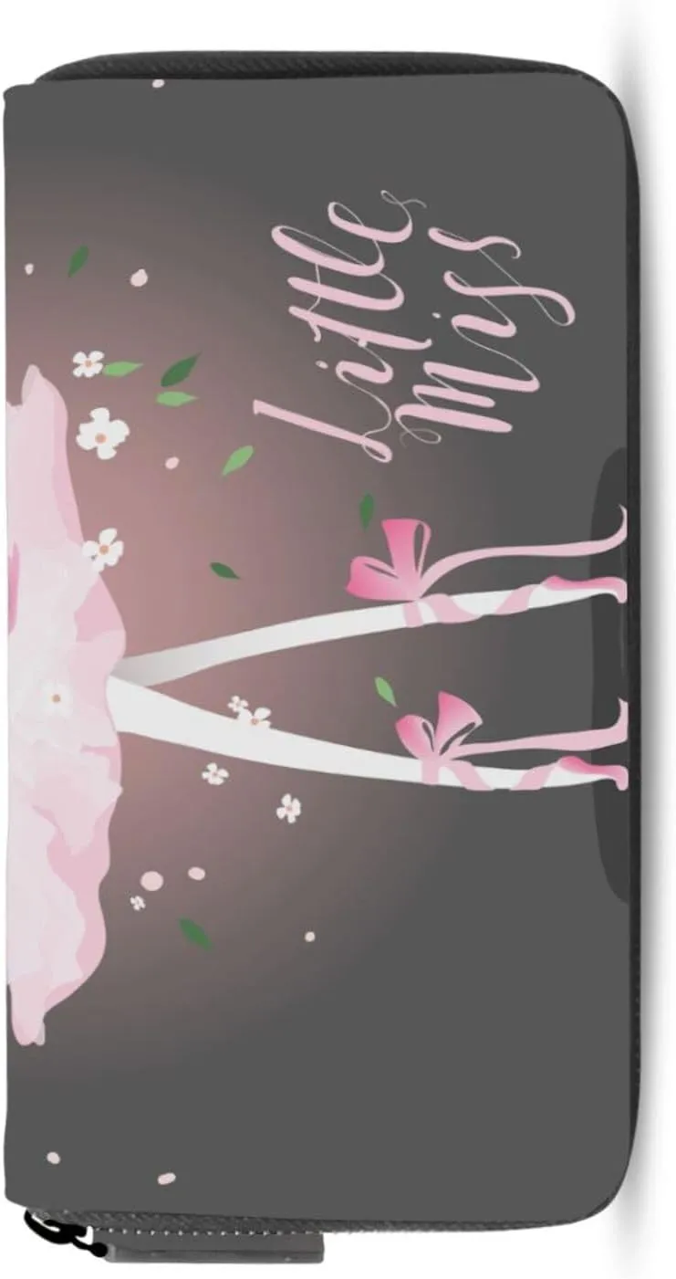 Beautiful Ballet Girl, Ballerina with Flowers Butterfly and Sparkles Leather Long Wallet Organizer with Zipper Purse Clutch Bag for Women Men Key Card Coin Passport Checkbook 8 x 4 inch