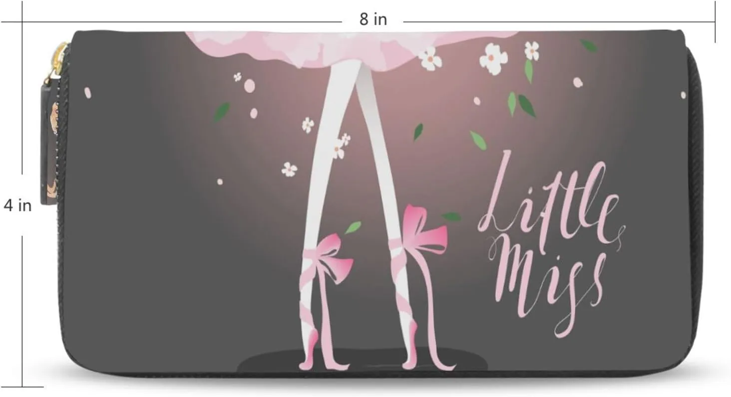 Beautiful Ballet Girl, Ballerina with Flowers Butterfly and Sparkles Leather Long Wallet Organizer with Zipper Purse Clutch Bag for Women Men Key Card Coin Passport Checkbook 8 x 4 inch