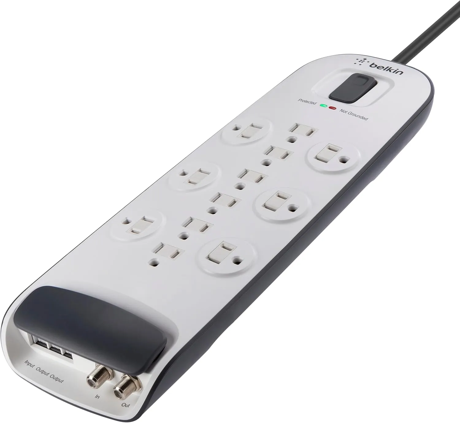 Belkin Power Strip Surge Protector - 12 AC Multiple Outlets, Ethernet & Cable Protection - 8 ft Long Extension Cord for Home, Office, Travel, Computer Desktop & Phone Charger - 3996 Joules, White