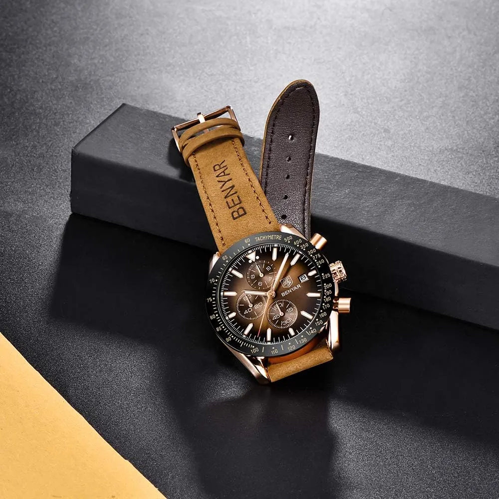 BENYAR - Stylish Wrist Watch for Men Silicone Strap Watches Quartz Movement, Waterproof and Scratch Resistant, Analog Chronograph Business Watch Mens Gift