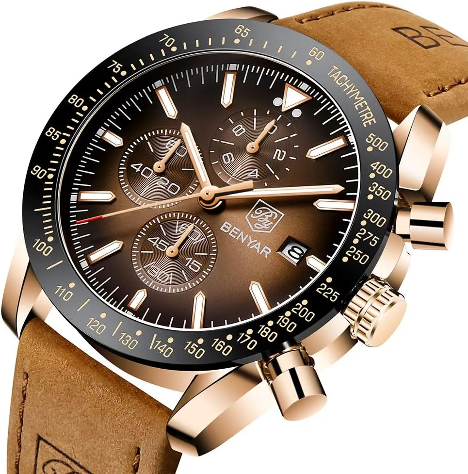BENYAR - Stylish Wrist Watch for Men Silicone Strap Watches Quartz Movement, Waterproof and Scratch Resistant, Analog Chronograph Business Watch Mens Gift