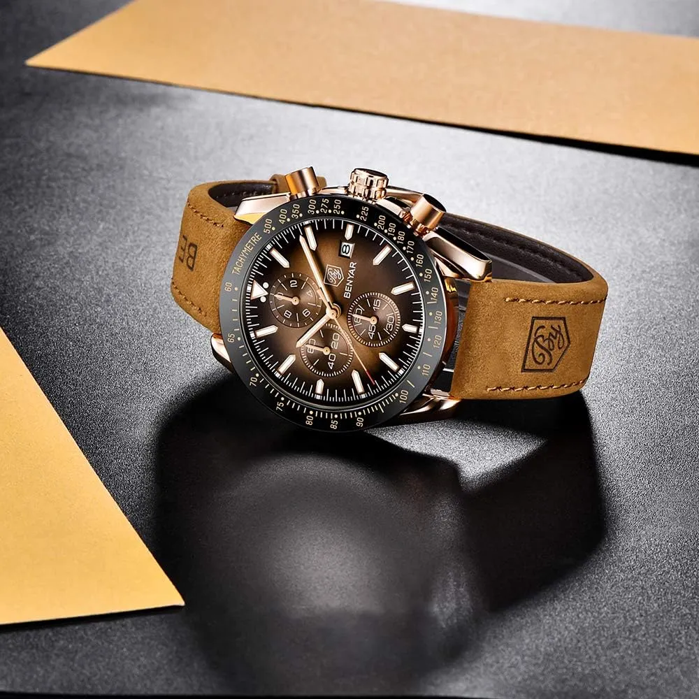 BENYAR - Stylish Wrist Watch for Men Silicone Strap Watches Quartz Movement, Waterproof and Scratch Resistant, Analog Chronograph Business Watch Mens Gift