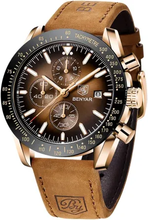 BENYAR - Stylish Wrist Watch for Men Silicone Strap Watches Quartz Movement, Waterproof and Scratch Resistant, Analog Chronograph Business Watch Mens Gift