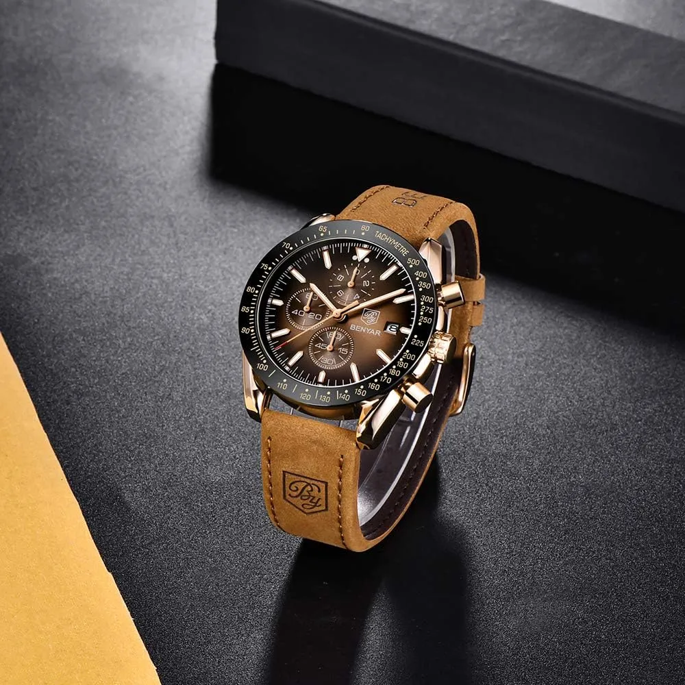 BENYAR - Stylish Wrist Watch for Men Silicone Strap Watches Quartz Movement, Waterproof and Scratch Resistant, Analog Chronograph Business Watch Mens Gift