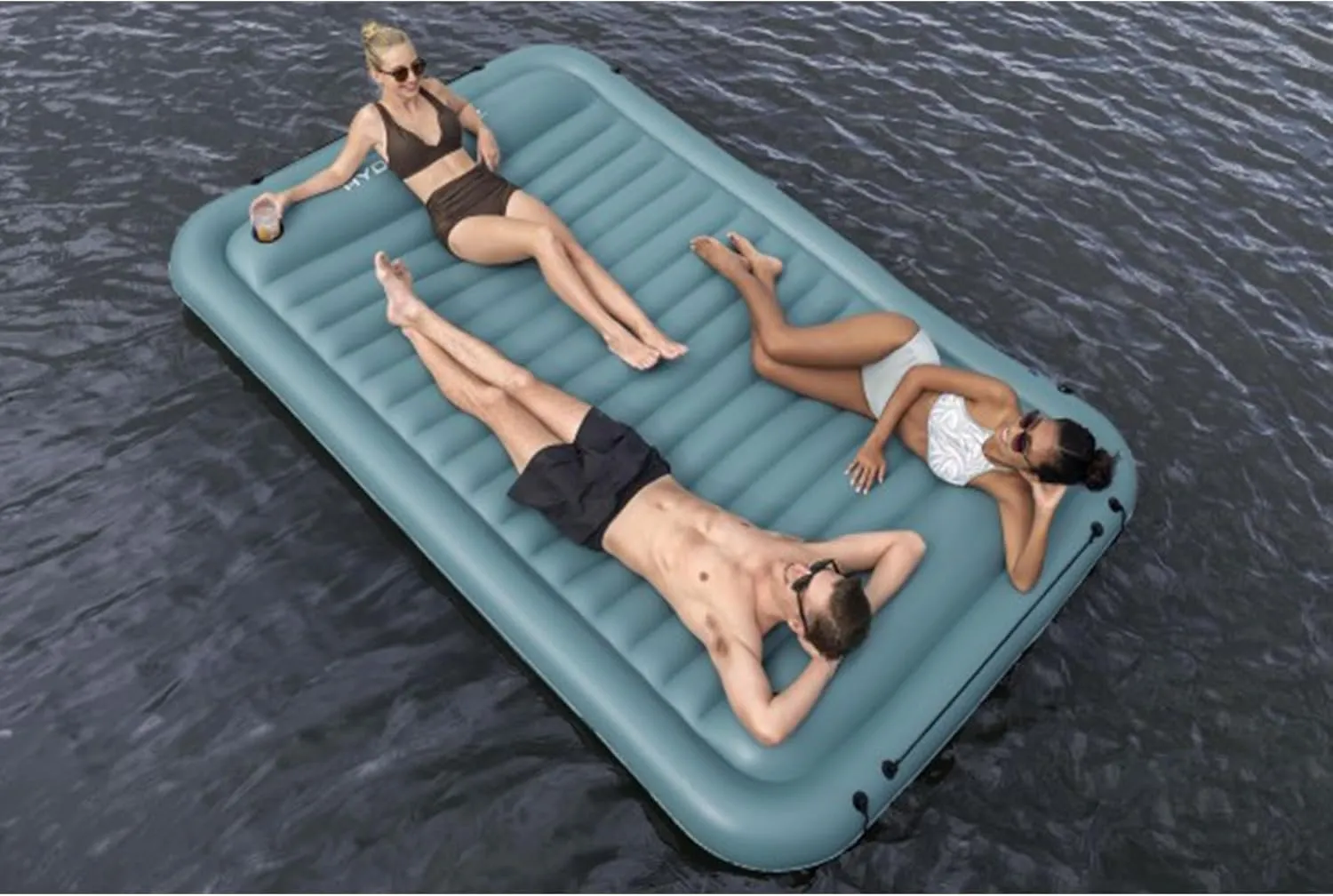 Bestway Hydro-Force Sun Soaker 4 Person Inflatable Platform Lake Floating Dock Water Lounger for Beach Days and Sun Tanning