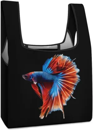 Betta Fish Novelty Reusable Grocery Bag Fold-able Shopping Bags Washable Tote Lightweight Storage Pouch with Handle