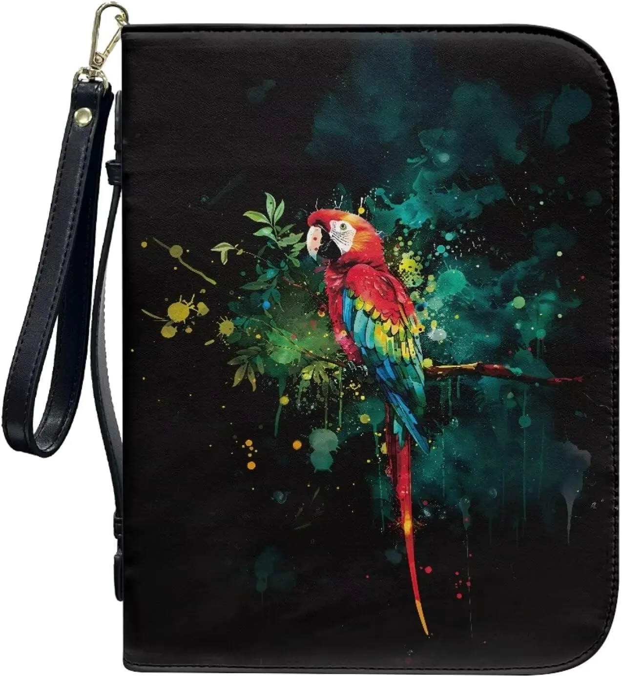 Bible Cases for Men Women Bible Case Bible Bag with Wristlet Strap PU Leather Church Bag Lightweight Storage Organizer Easy to Clean,Parrot Graffiti