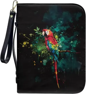 Bible Cases for Men Women Bible Case Bible Bag with Wristlet Strap PU Leather Church Bag Lightweight Storage Organizer Easy to Clean,Parrot Graffiti