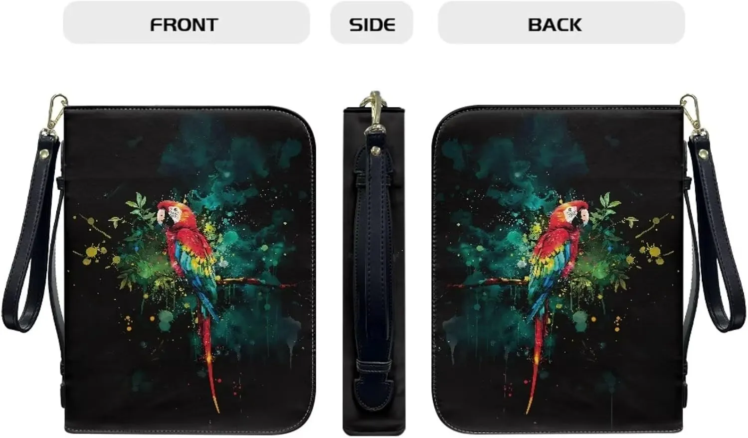 Bible Cases for Men Women Bible Case Bible Bag with Wristlet Strap PU Leather Church Bag Lightweight Storage Organizer Easy to Clean,Parrot Graffiti