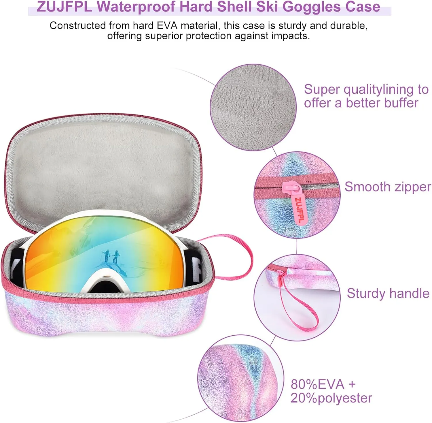 Big Large Sports Glasses Case, Hard Ski Snowboard Goggle Box, Waterproof Shockproof Bag for Snowboard Goggles