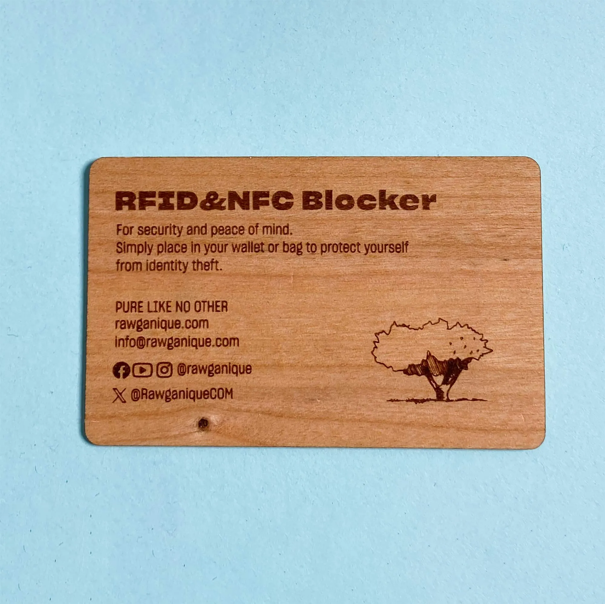 Bio RFID Blocker Card (100% Real Wood with Embedded RFID-Blocking Chip) (Protects Against Identity Theft/Stolen Info)