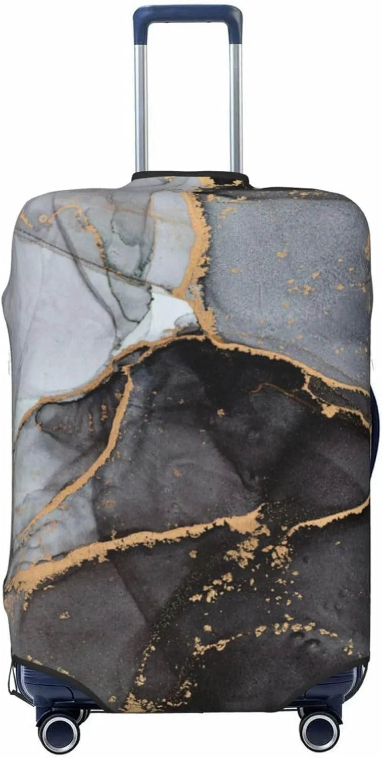 Black Gold Gray Marble Luggage Suitcase Covers Elastic Washable Luggage Protector Travel Suitcase Protective Cover For Kid And Adult, S (Fit 18-21 Inch Luggage)